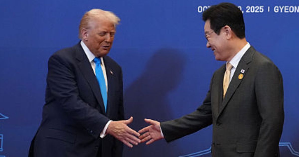 President, Donald Trump is greeted by South Korean President Lee Jae Myung Wednesday in Gyeongju, South Korea.