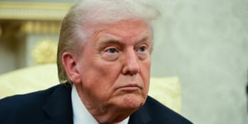 President Donald Trump looks on during a meeting with NATO Secretary General Mark Rutte in the Oval Office of the White House in Washington, D.C., on Wednesday.