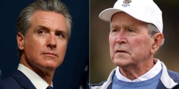 Based on SAT scores reported by Gov. Gavin Newsom, left, and former President George W. Bush, right, Bush scored 25 percent higher on the SAT than Newsom.