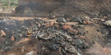 The remnants of a burned house are shown following a deadly attack on the Christian community of Yelwata, Nigeria, that left at least 160 dead and hundreds displaced in June.