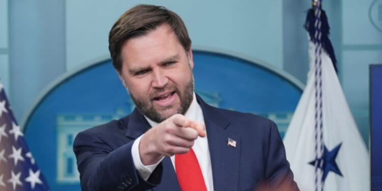 Vice President J.D. Vance gestures while speaking with reporters Oct. 1 at the White House in Washington, D.C.