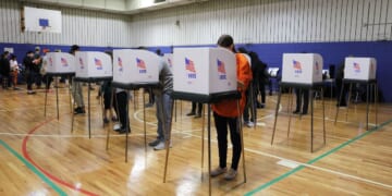 Voters cast their ballots at the Margaret Brent Elementary School in Baltimore, Maryland, on Nov. 5, 2024.
