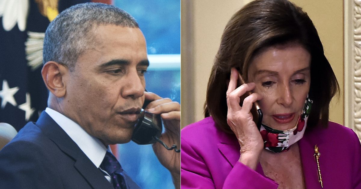 According to a new book, former President Barack Obama, left, called Rep. Nancy Pelosi, right, after she publicly endorsed then-Vice President Kamala Harris as the Democratic presidential candidate, as he wanted to have a primary after then-President Joe Biden dropped out of the 2024 election.