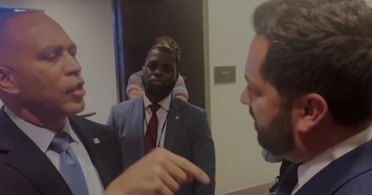 House Minority Leader Hakeem Jeffries was confronted by Rep. Mike Lawler on Wednesday.