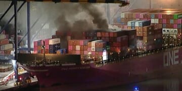 Fire on LA container ship prompts shelter-in-place order