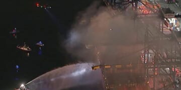 Cargo ship catches fire in Los Angeles with hazardous materials on board