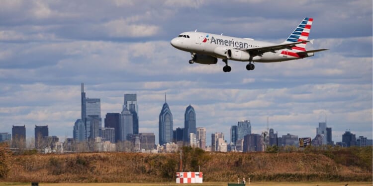 An aircraft lands at Philadelphia International Airport Thursday in Philadelphia, Pennsylvania.