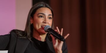 Rep. Alexandria Ocasio-Cortez departs from a town hall gathering on May 2, 2025, in New York City.