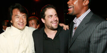 Jackie Chan, Brett Ratner, and Chris Tucker appear at the "Rush Hour 3" premiere after party in Los Angeles on July 30, 2007.