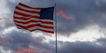 An American flag waves in the wind in Bloomington, Indiana, on Nov. 26, 2025.
