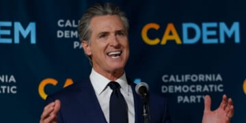 California Gov. Gavin Newsom speaks during an election night gathering at the California Democratic Party headquarters on Nov. 4, 2025, in Sacramento, California.