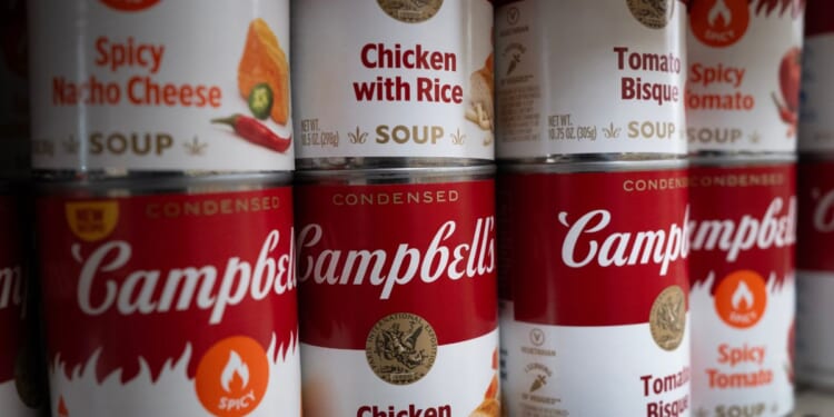 Cans of Campbell's Company soup sit on a shelf in a Chicago store on June 2, 2025.
