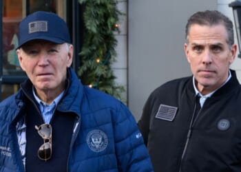 President Joe Biden and son Hunter Biden stepping out of a bookstore while shopping in Nantucket, Massachusetts, on Nov. 29, 2024.