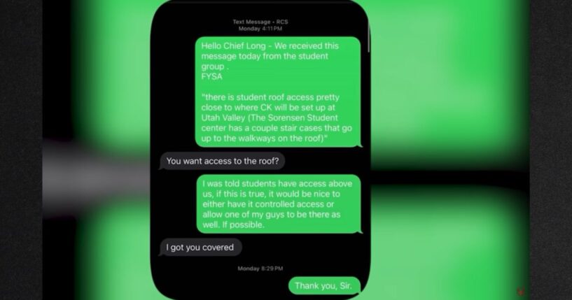Text exchange between Brian Harpole and UVU police official.