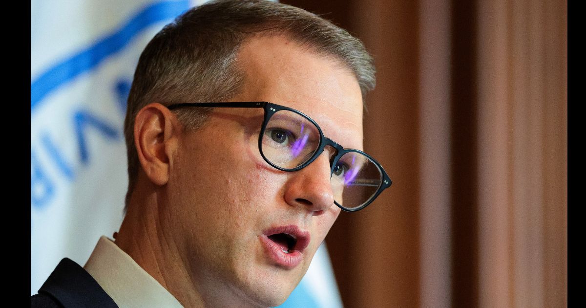 US Rep. Riley Moore speaks at the Environmental Protection Agency Headquarters in Washington, DC, on Feb. 18, 2025.