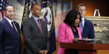 Rep. Jasmine Crockett speaks at a news conference at the US Capitol building in Washington, DC on Sept. 8, 2025.