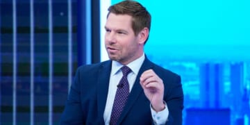 Rep. Eric Swalwell, a Democrat from California, visits "The Story With Martha MacCallum" at Fox News Channel Studios on July 22, 2024, in New York City.