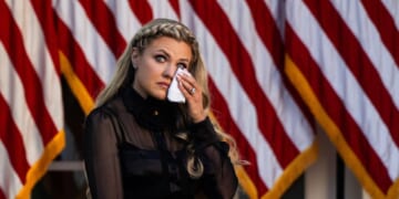 Erika Kirk receives the Presidential Medal of Freedom awarded to late conservative activist Charlie Kirk during a ceremony in the Rose Garden of the White House on Oct. 14, 2025.