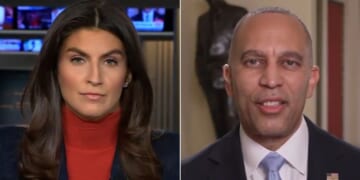 CNN's Kaitlan Collins, left, pressed House Minority Leader Hakeem Jeffries, a New York Democrat, to answer her question.