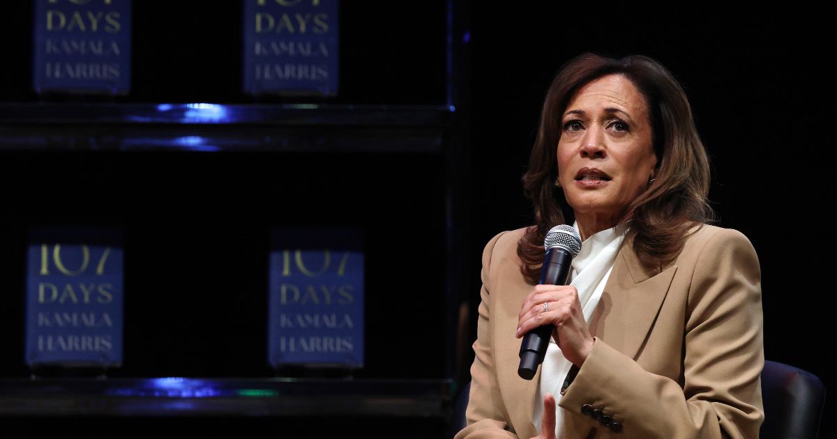 Former Vice President Kamala Harris speaks at the Wiltern Theatre on Sept. 29, 2025, in Los Angeles, California.