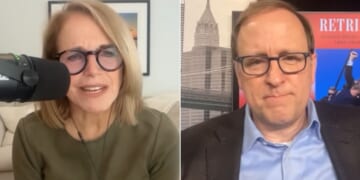 Podcaster and former network journalist Katie Couric, left, told ABC's Jonathan Karl she'd ceased trying to be impartial about President Donald Trump after he unveiled a picture of an autopen to represent Joe Biden's presidency.