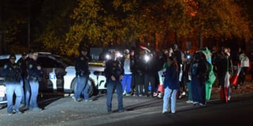 Protesters demonstrate against raids conducted by Immigration and Customs Enforcement outside the Department of Homeland Security office in Charlotte, North Carolina, on Nov. 16, 2025.