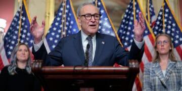 Senate Minority Leader Chuck Schumer speaks at a news conference at the U.S. Capitol in Washington, DC on Oct. 29, 2025.