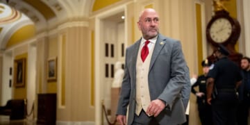 Rep. Clay Higgins, a Republican from Louisiana, one of the House impeachment managers, walks into the Senate Chamber to attend the start of impeachment proceedings against Secretary of Homeland Security Alejandro Mayorkas on April 17, 2024, in Washington, D.C.