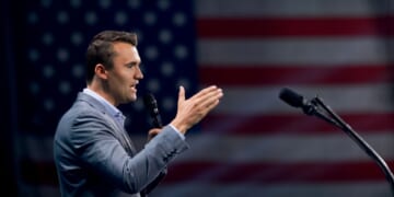 Charlie Kirk, who founded Turning Point USA, speaks before former President Donald Trump's arrival during a Turning Point USA Believers Summit conference at the Palm Beach Convention Center on July 26, 2024, in West Palm Beach, Florida.
