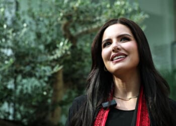 Miss Palestine Nadeen Ayoub poses for a picture in Dubai on Sept. 6, 2025.