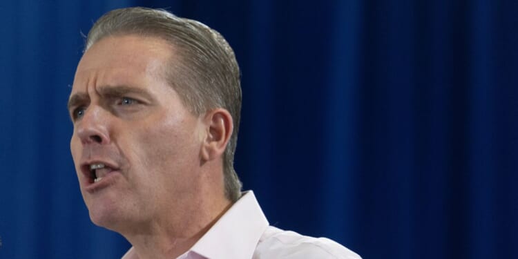 Conservative commentator Scott Jennings speaks at the Ashley's BBQ Bash fundraiser hosted by Rep. Ashley Hinson on Aug. 23, 2025, in Cedar Rapids, Iowa.