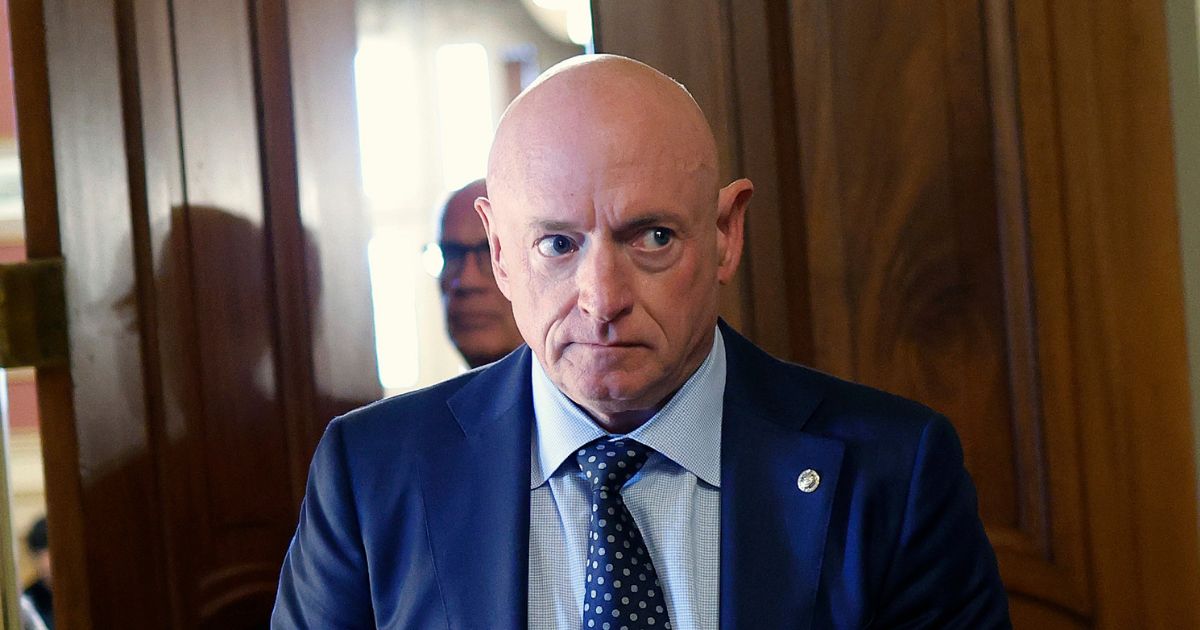 Sen. Mark Kelly leaves a Senate meeting in the US Capitol on Oct. 3, 2025 in Washington, DC.