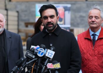 New York City Mayor-elect Zohran Mamdani speaks with members of the media after handing out food at Part of the Solution on Nov. 17, 2025, in the Fordham neighborhood of the Bronx borough in New York City.