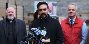 New York City Mayor-elect Zohran Mamdani speaks with members of the media after handing out food at Part of the Solution on Nov. 17, 2025, in the Fordham neighborhood of the Bronx borough in New York City.