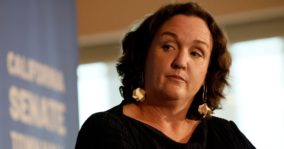 Rep. Katie Porter speaks at a town hall hosted by the advocacy group March For Our Lives at East LA College on Sept. 8, 2023.