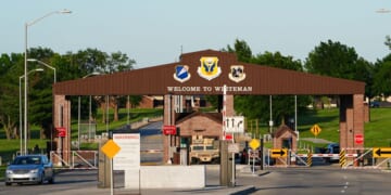 A general view of the entrnce to the Whiteman Air Force Base on June 23, 2025, in Knob Noster, Missouri.