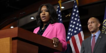 Rep. Jasmine Crockett speaks at a news conference in the Capitol Building in Washington, DC on Sept. 8, 2025.