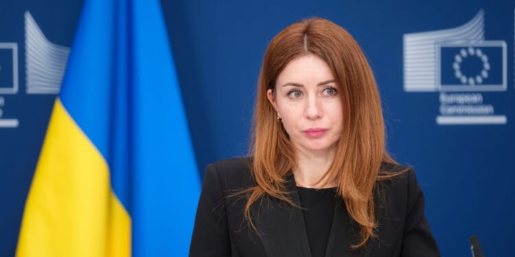 Ukrainian Minister of Environmental Protection and Natural Resources Svitlana Vasylivna Hrynchuk talks to media on strategic projects on raw materials in third countries and overseas territories in the Berlaymont, the European Union Commission headquarter, on June 4, 2025, in Brussels, Belgium.