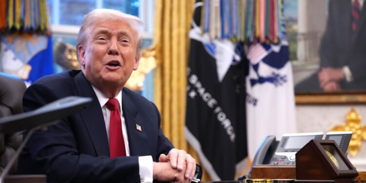President Donald Trump delivers remarks during a meeting with New York City Mayor-elect Zohran Mamdani in the Oval Office of the White House on Nov. 21, 2025, in Washington, D.C.
