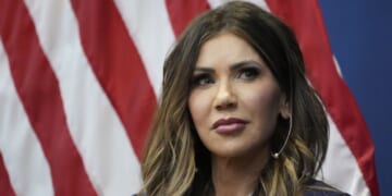 Homeland Security Secretary Kristi Noem participates in a town hall event at the Citadel on Nov. 7, 2025, in Charleston, South Carolina.