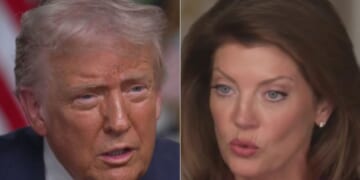 In a "60 Minutes" interview that aired Sunday, President Donald Trump, left, told Norah O’Donnell, right, that he was better looking than NYC Democratic mayoral candidate Zohran Mamdani.