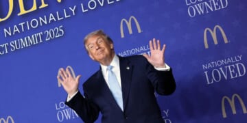 President Donald Trump arrives to deliver remarks at the McDonald’s Impact Summit at the Westin D.C. Downtown on Nov. 17, 2025, in Washington, D.C.