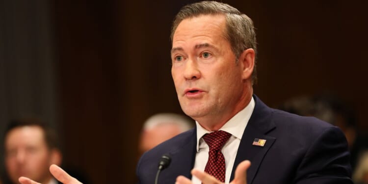 Former National Security Adviser Michael Waltz testifies during his confirmation hearing before the Senate Committee on Foreign Relations in the Dirksen Senate Office Building on July 15, 2025, in Washington, D.C.