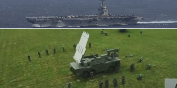 The Gerald R. Ford Carrier Strike Group, top, arrived in the region Tuesday, as Venezuela's military, below, scrambled to prepare for a potential confrontation.