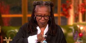 Whoopi Goldberg tears up a note that had been passed to her during Monday's episode of "The View," containing a clarification or correction of a statement she'd made about President Donald Trump.