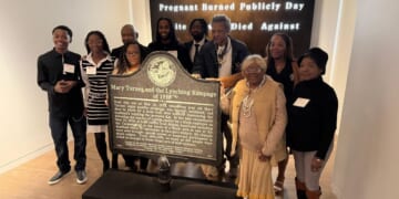 Bullet-pocked marker memorializing 1918 lynching goes on display in Atlanta