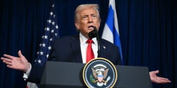 President Donald Trump speaks during a joint press conference with Israeli Prime Minister Benjamin Netanyahu at Trump's Mar-a-Lago residence in Palm Beach, Florida, on Dec. 29, 2025.