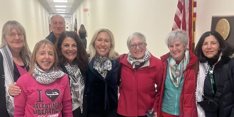 Rep. Marjorie Taylor Greene met on Dec. 10, 2025, with members of Code Pink, whose co-founder Medea Benjamin praised the outgoing congresswoman as a “strong anti war voice” in Congress.