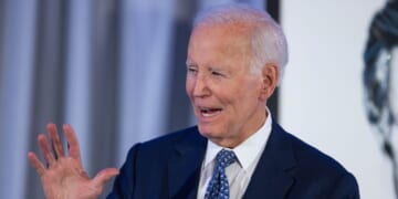 Former President Joe Biden delivers remarks during the Edward Kennedy Institute's 10th anniversary celebration at the Edward Kennedy Institute on Oct. 26, 2025, in Boston, Massachusetts.