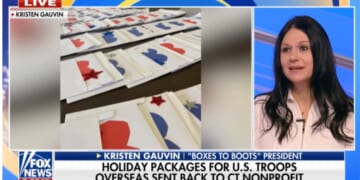 Boxes to Boots President Kristen Gauvin detailed her organization's troubles with sending boxes to troops overseas in a Fox News interview on Dec. 10, 2025.